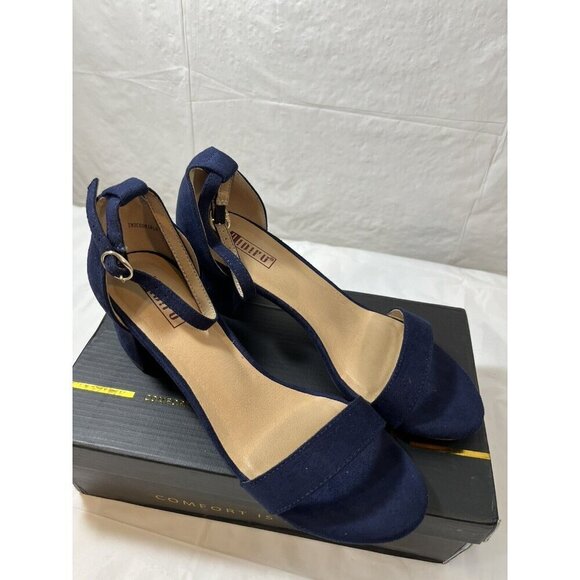 IDIFU Cookie LO Block Heels Chunky Sandals Ankle Strap Blue Suede 7.5 - Picture 1 of 12